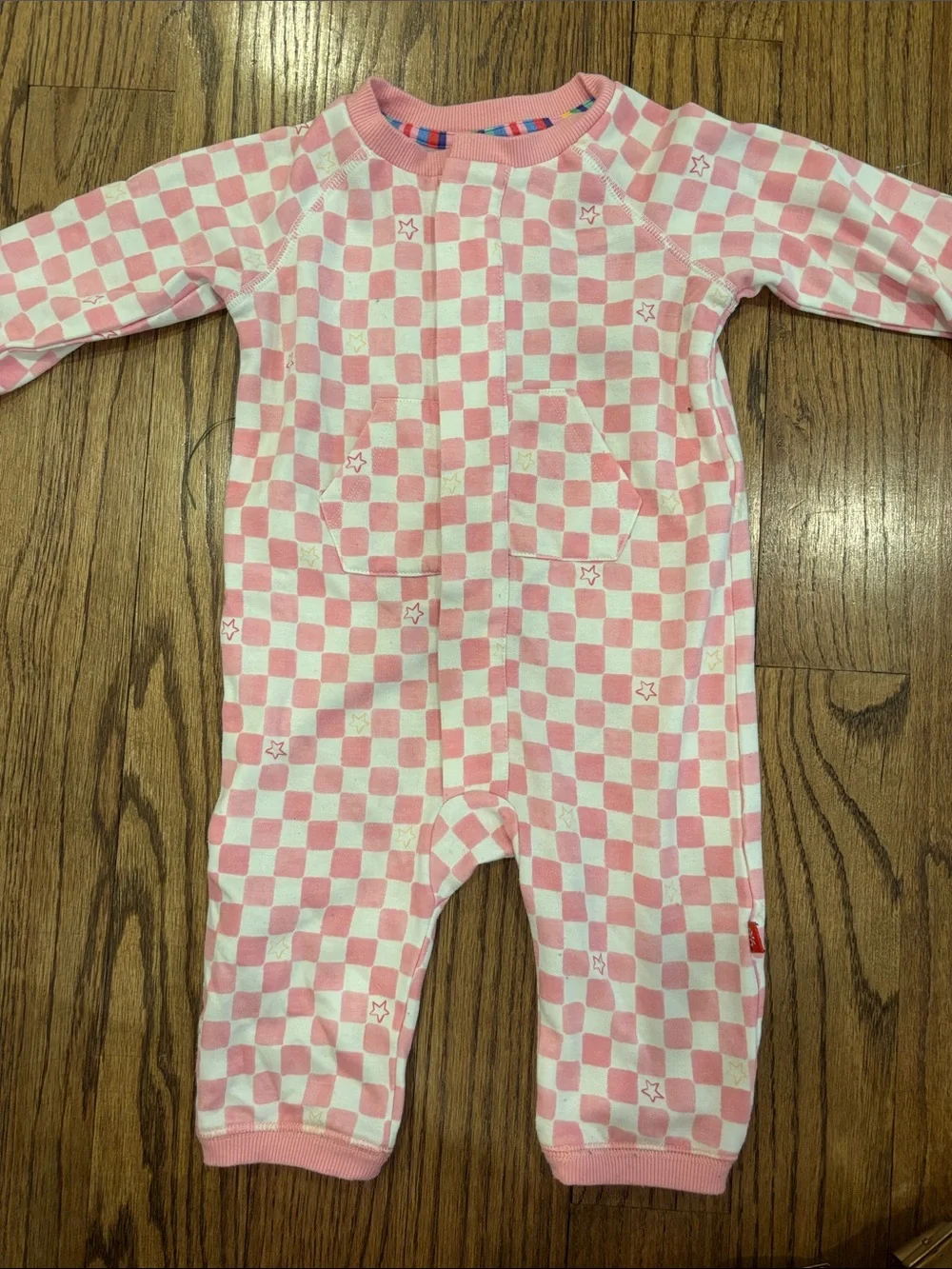 Magnetic Me Pink and White Checkered Baby One-Piece